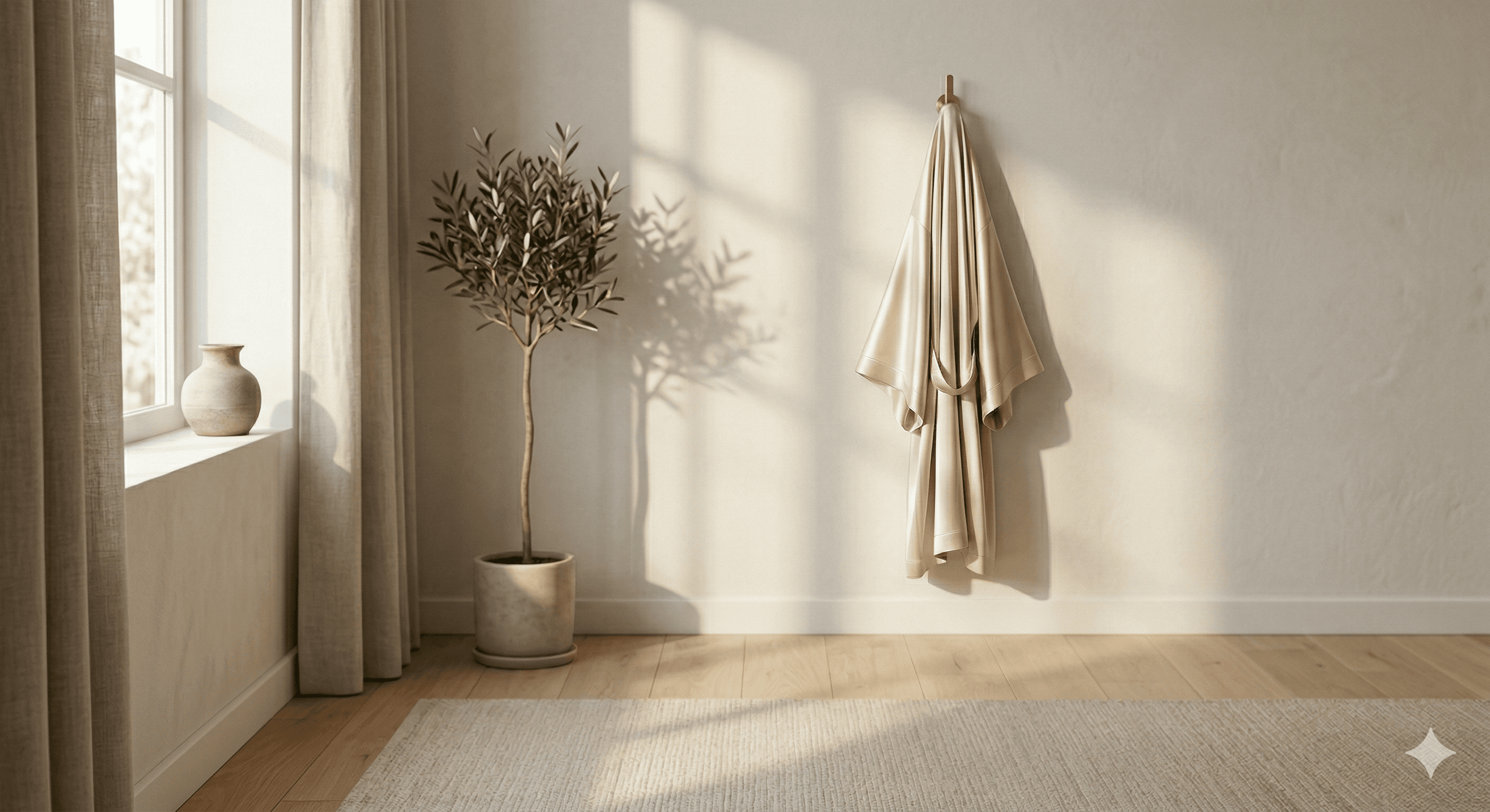 22-momme silk robe, draped or worn, morning light