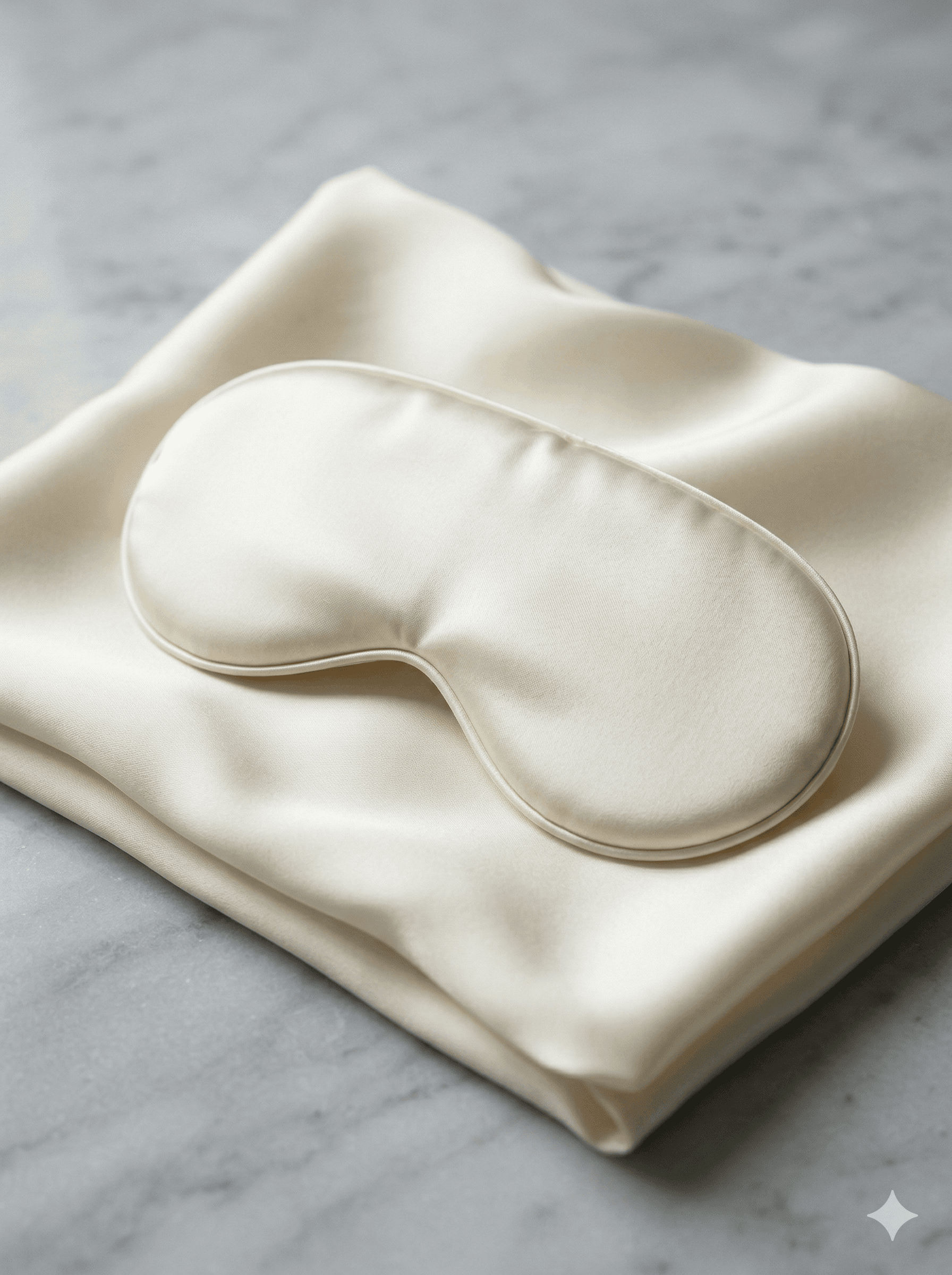 Silk sleep mask, soft light, minimal background